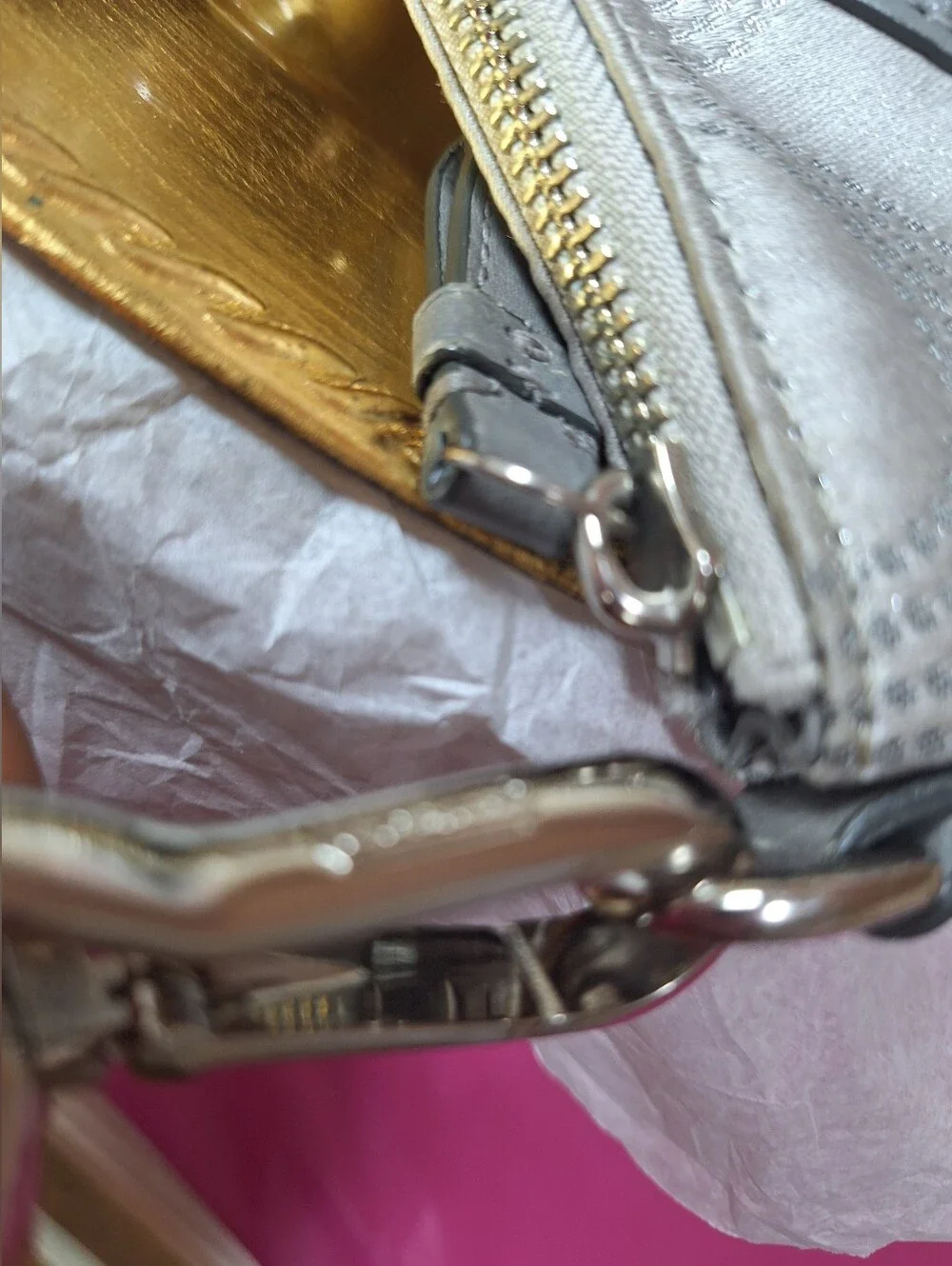 Coach Metallic Silver Signature Circle Shoulder Bag